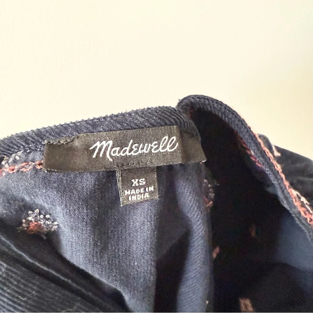 Madewell embroidered corduroy‎ button-back peplum top XS